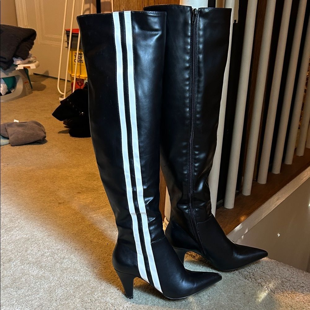 Wild Diva Black and White Thigh-High Boots